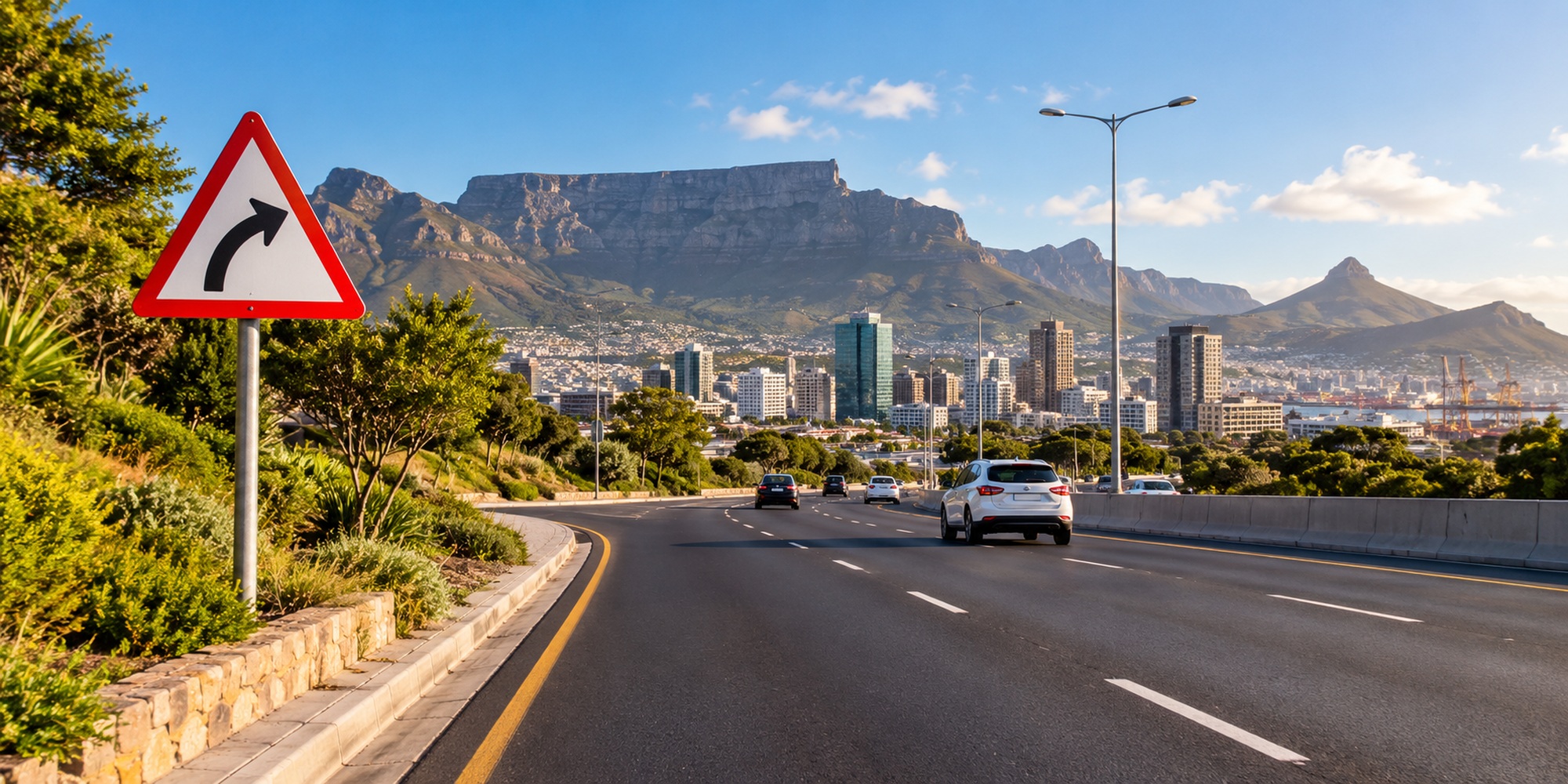 01 road signs beside a modern south african urban road - YIELD AT MINI-CIRCLE ROAD SIGN (R2.2) 600mm