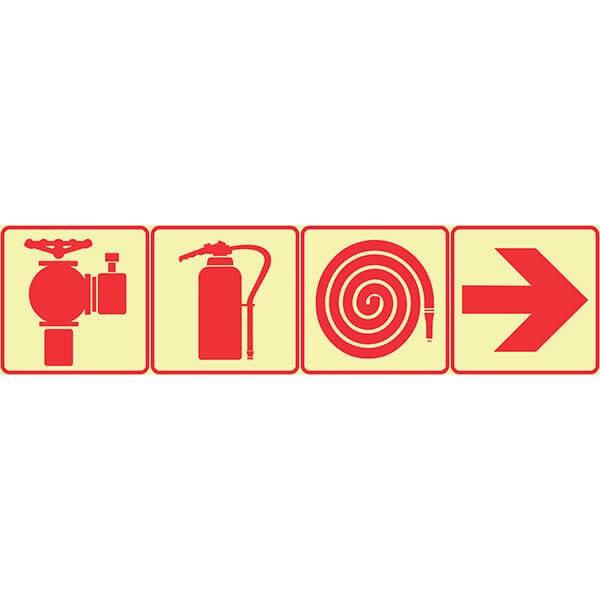 Fire Hydrant, Fire Extinguisher, Fire Hose Reel & Right Arrow Photoluminescent Safety Sign (F3) -SABS/SANS Approved