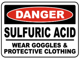 Danger : sulfuric acid, wear goggles & protective clothing safety sign (DAN052)