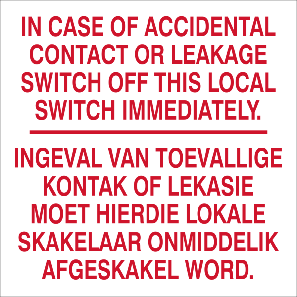 In Case of Accidental Contact Safety Sticker – 2 Language Electrical Warning Label (EL11)