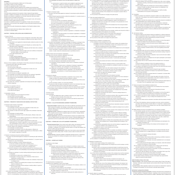 A1 - Summary of Labour relations Act , Revised May 2026 Poster